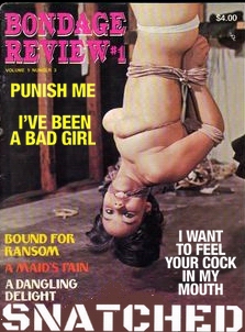 hand over mouth tied up 1970s Detective magazine covers Nympho coed strung up suspended from a beam vintage bondage classics hot student tied up bound and gagged with her panties bondage magazine covers